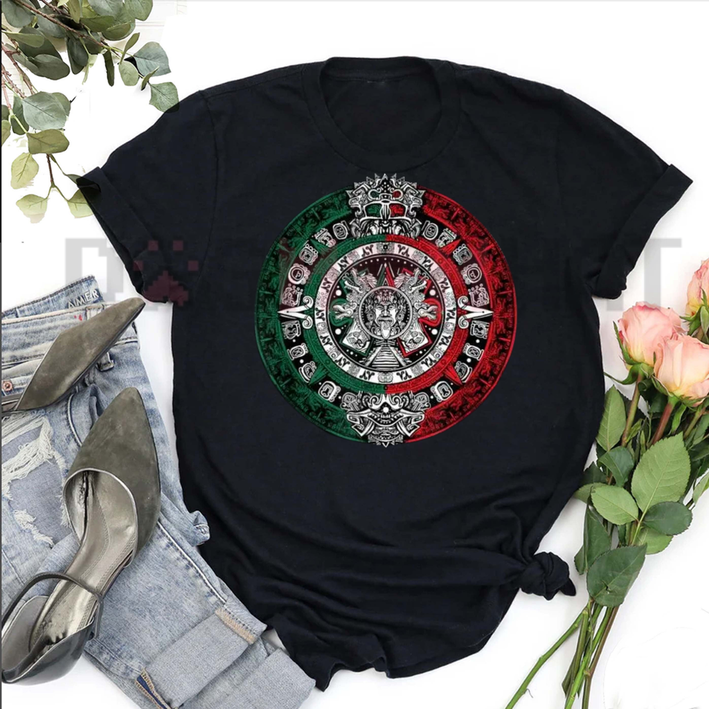 Aztec Calendar Sun Stone T-Shirt – Mexican Heritage Flag Tee