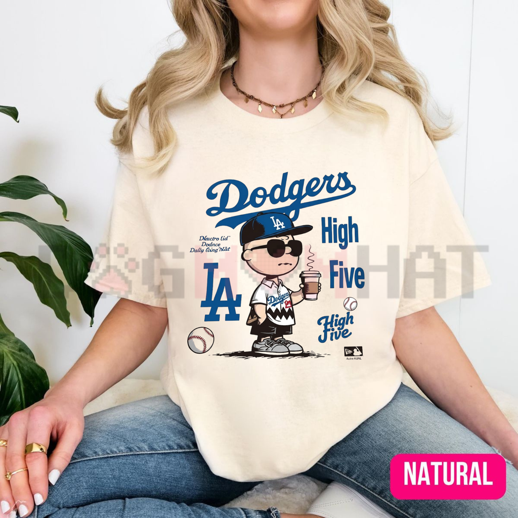 "Chillen’ in LA" – Retro Cartoon Boy Baseball Coffee Top, LA Blue Team Inspired Fan Shirt