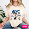 "Chillen’ in LA" – Retro Cartoon Boy Baseball Coffee Top, LA Blue Team Inspired Fan Shirt