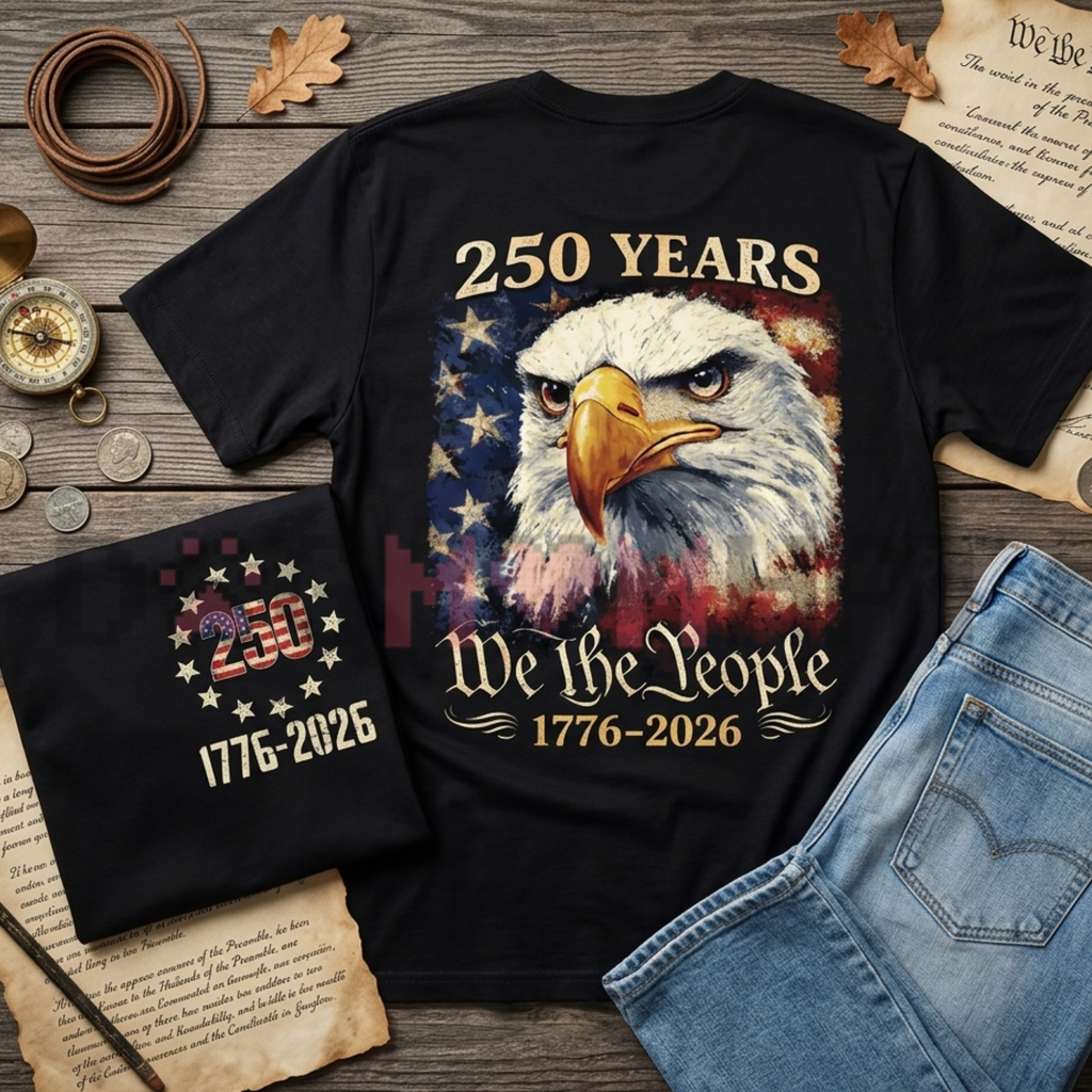 250th Anniversary Patriotic USA Flag Tee, 1776-2026 Historic Celebration 2-Sided Shirt