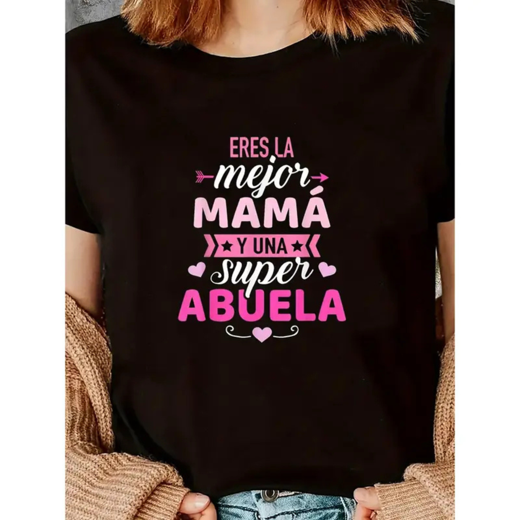 "Mejor Mamá" Mother’s Day T-Shirt – Black & Pink Letter Print Tee