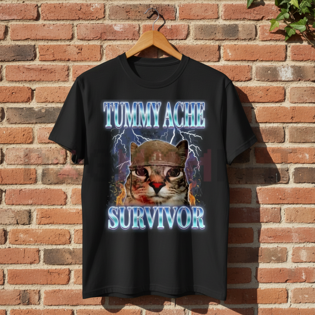 "Tummy Ache Survivor" Funny Cat Shirt