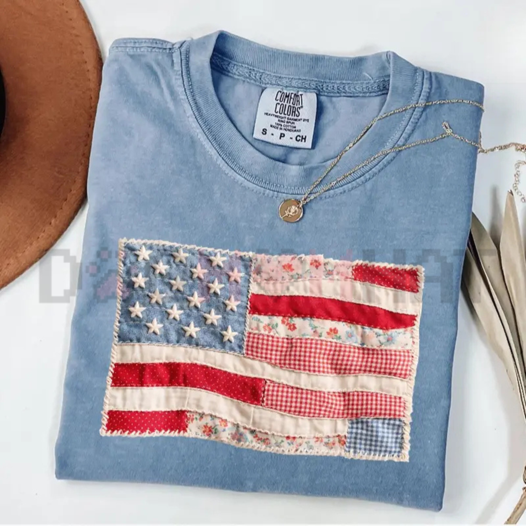 Retro American Flag Shirt – Faux Patchwork USA Tee