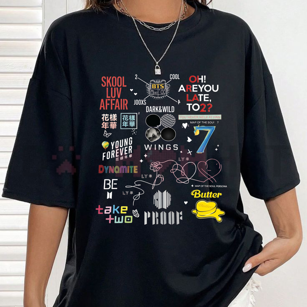 BTS Album Inspired Graphic T-Shirt – Retro K-Pop Discography Fan Tee