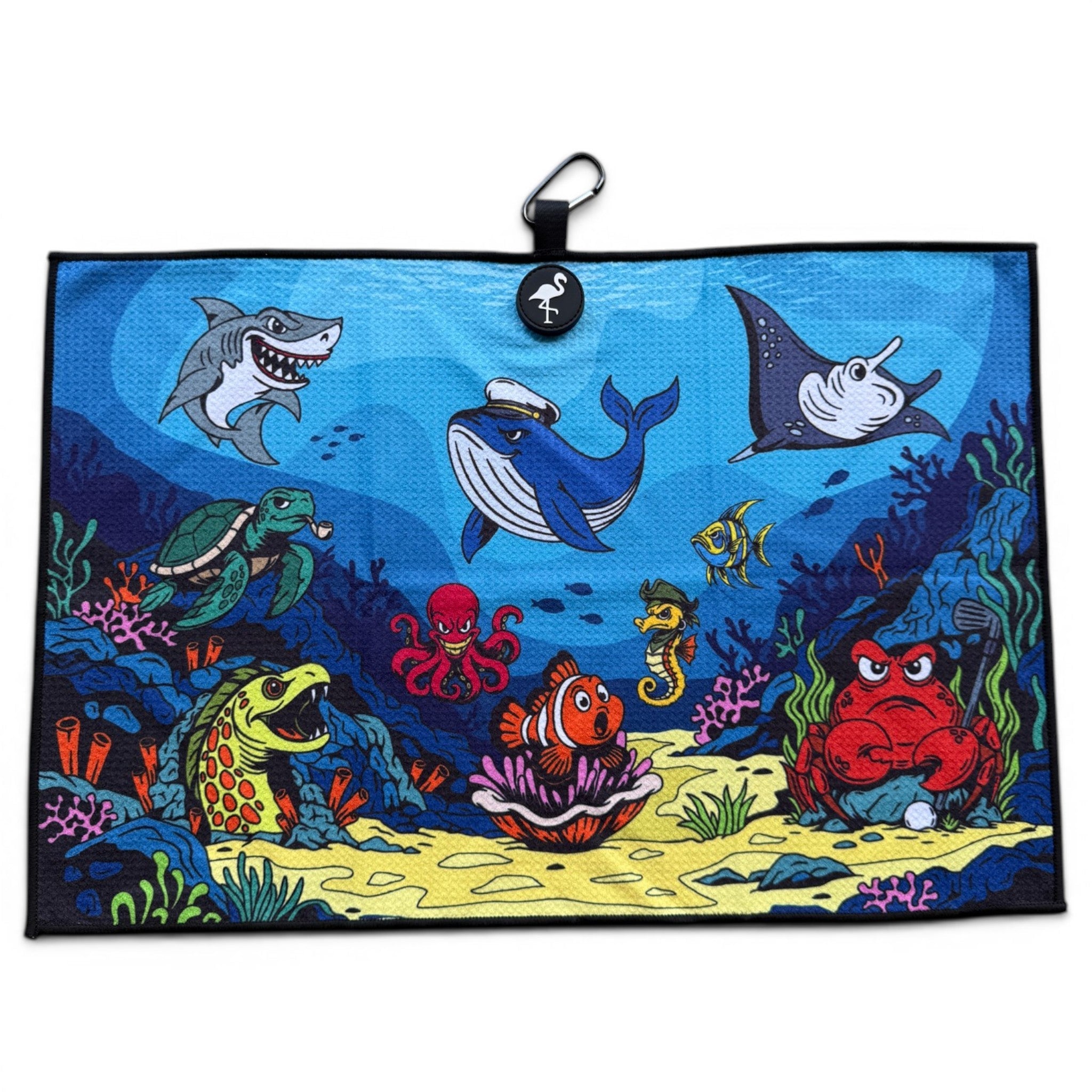 Deep Blue Sea Golf Towel | 24” x 16” Microfiber Towel | Magnetic Clip & Carabiner | Premium Golf Accessory