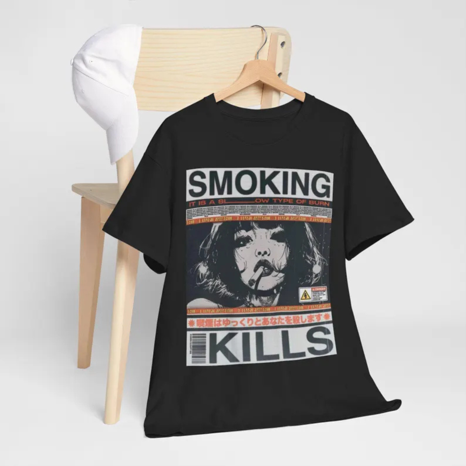"Smoking Kills" Retro Manga Style Graphic T-Shirt