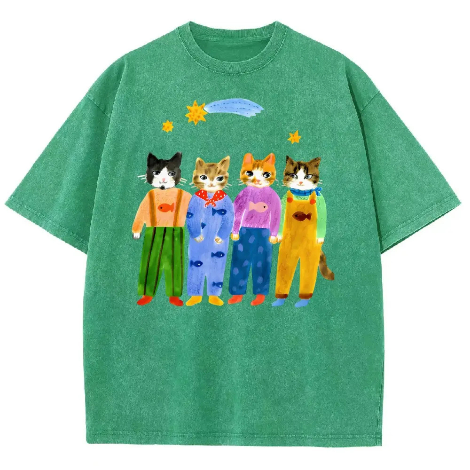 Retro Cat in Denim Overalls T-Shirt