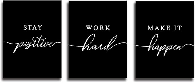 Stay Positive Letters Artwork,Framed Canvas Wall Art Positive Quote, Office Wall Art, Black Large Poster, Inspirational Prints for Boss Gift (E-3pcs,20x30inchx3pcs)
