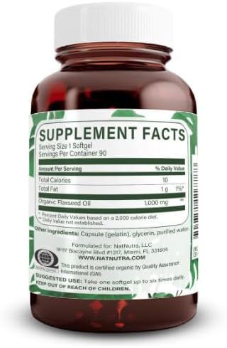 Natural Nutra Organic Flaxseed Oil Softgels, Promotes Hairs Growth, Help in Weight Loss, Helps Boost Immune System, Promotes Healthy Nervous System & Hair Growth, Omega 3 6 9, 1000 mg, 90 Softgels