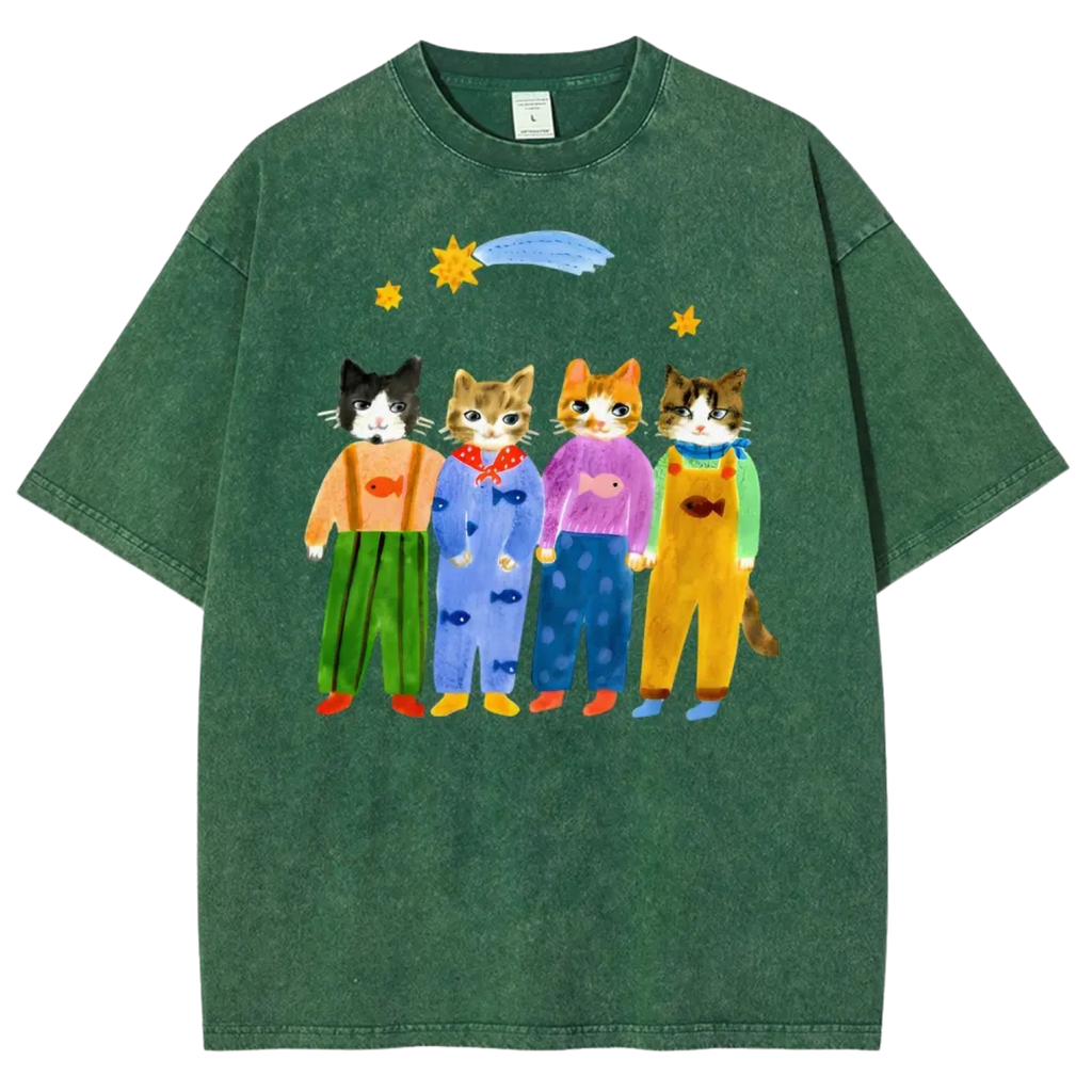 Retro Cat in Denim Overalls T-Shirt