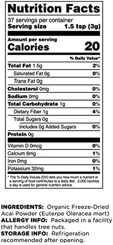 Terrasoul Superfoods Organic Acai Berry Powder, 4 Oz, Freeze-Dried for Freshness, Omega Fats Boost for Smoothie Bowls, and Antioxidant-Packed Superfoods Recipes