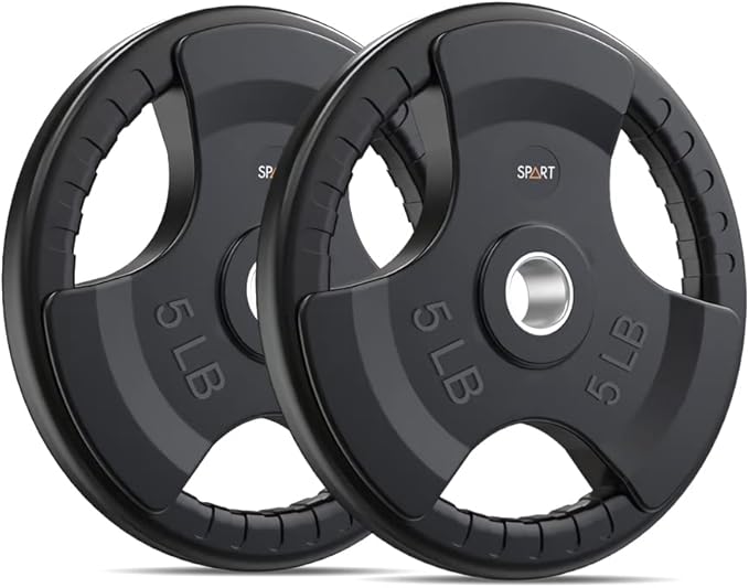 SPART Weight Plate 2-Inch Rubber Coated Olympic Grip Plate for Barbell,Solid Cast Iron Weight Plates in Pairs or Single for Strength Training,Weightlifting,Crossfit,Home Gym(5LB/10LB/25LB/35LB/45LB)