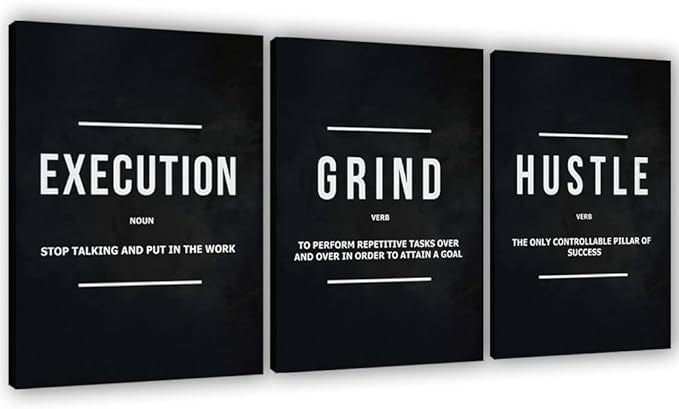 Success Canvas Painting Wall Art Quote Motivational Wall Art Execute Wall Decor 3 Pieces Black Poster Positive Inspirational Framed Artwork Prints Picture for Living Room Office 60''Wx 28''H