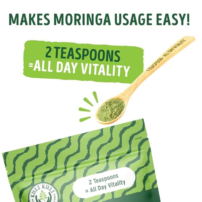 Kuli Kuli Moringa Oleifera Organic Leaf Powder & Green Smoothie, 100% Pure USDA Certified & Non-GMO Moringa Powder, Great with Smoothies, Tea, and Food, 4 Pack