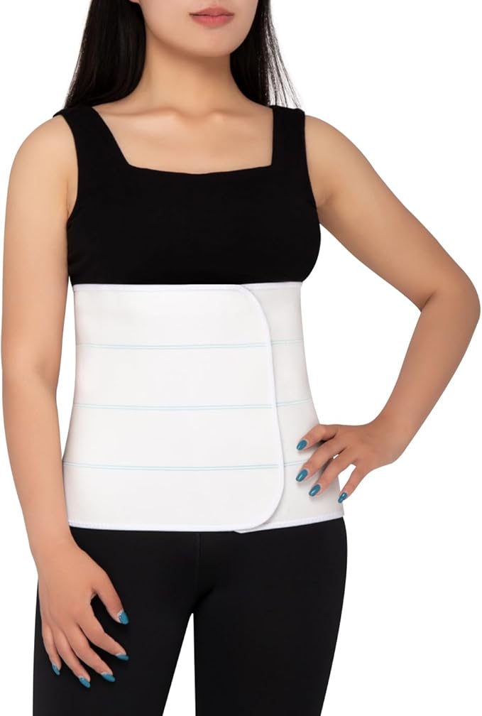 S Abdominal Binder Post Surgery for Men and Women, 12" High Postpartum Tummy Tuck Belt Provides Bariatric Stomach Compression, High Elasticity, Breathable - (30" - 45") 4 PANEL White