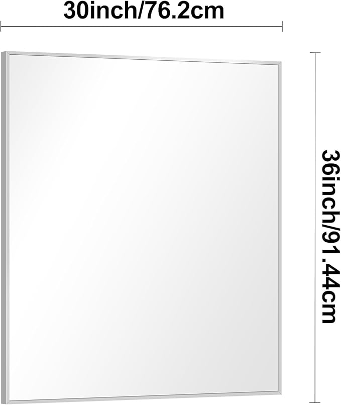 Silver Bathroom Mirror,30x36 inch Wall Mirror for Bathroom Wall Mounted,Rectangle Mirror for Bathroom Over Sink,Modern Metal Frame for Living Room,Bedroom Entryway,Horizontal/Vertical