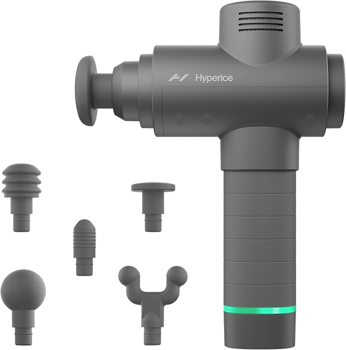 Hyperice Hypervolt 2 Grey - Featuring Quiet Glide Technology - Handheld Percussion Massage Gun | 3 Speeds, 5 Interchangeable Heads | Helps Relieve Sore Muscles and Stiffness