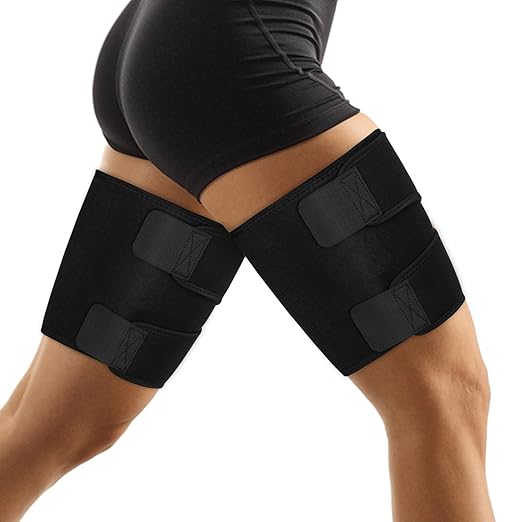 supregear Thigh Wraps Support, 2-Pack Non-Slip Compression Thigh Sleeve Hamstring Quad Wrap Adjustable Neoprene Upper Leg Brace Leg Slimmer for Women Men Pulled Groin Muscle, Quadriceps, Black, L