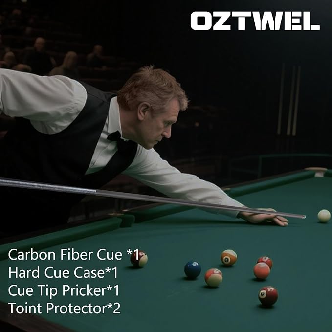 Carbon Fiber Pool Cue Stick, 12.4mm 8-Layer Tip Low Deflection Pool Cue Professional Pool Sticks for Adults with Pro Taper Cue Shaft 3/8 x 8 Joint Pin