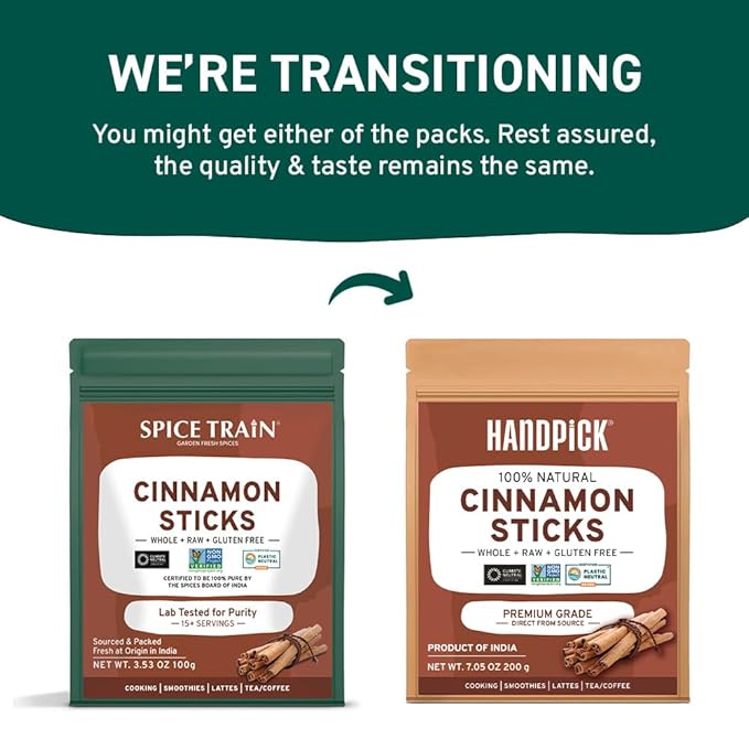 HANDPICK, Cinnamon Sticks (7 oz) 100% Raw, Non-GMO, Gluten-Free | Premium Quality | Resealable Ziplock Pouch | Perfect for Baking, Cooking & Beverages