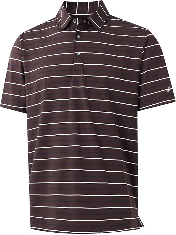 Rouen Mens Golf Shirt Moisture Wicking Dry Fit Performance Stripe Casual Collared Short Sleeve Golf Polo Shirts for Men