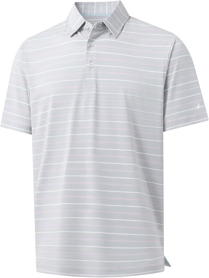Rouen Mens Golf Shirt Moisture Wicking Dry Fit Performance Stripe Casual Collared Short Sleeve Golf Polo Shirts for Men