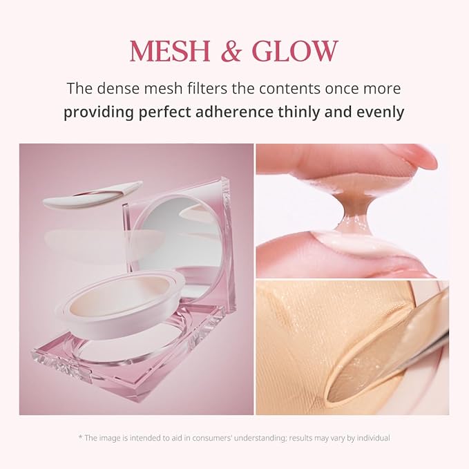 CLIO Kill Cover Mesh Glow Cushion Foundation ([Refill Included] 15g*2, 23N GINGER), Glass Skin, Long-Lasting, Lightweight, Buildable Coverage, Glowy Skin Makeup