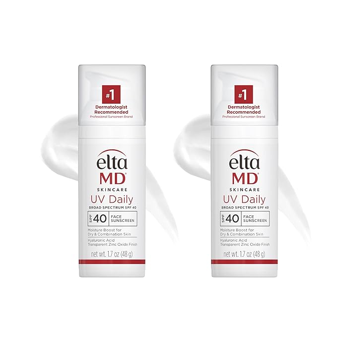 EltaMD UV Daily SPF 40 Face Sunscreen Moisturizer with Zinc Oxide, Daily Face Moisturizer with SPF, Sunscreen, For Dry Skin 1.7 oz Pump (Pack of 2)