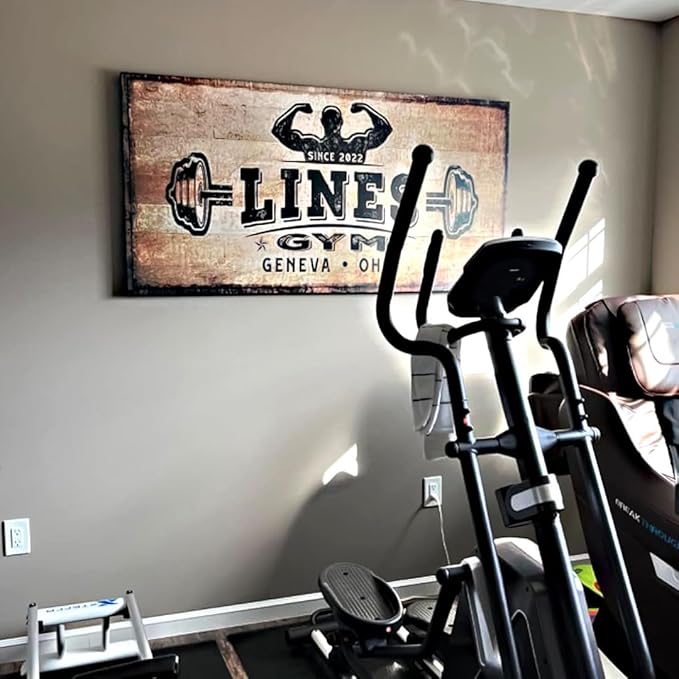 TAILORED CANVASES Personalized Gym Sign Wall Art Decor - Motivational Canvas s for Home Gym, Workout Room, Garage, Fitness Center - Workout Inspirational Posters - Kettlebell on Rustic, 48x16in