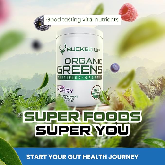 Greens Superfood Powder Mixed Berry | 8 Most Essential Mixed Greens | Certified 100% Organic | Chlorella, Spinach, Kale, Spirulina, Alfalfa, Broccoli, Wheat Grass, & Barley Grass | 30 SERV | 11.17 OZ