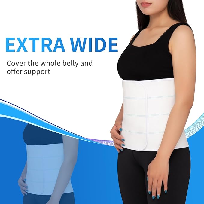 S Abdominal Binder Post Surgery for Men and Women, 12" High Postpartum Tummy Tuck Belt Provides Bariatric Stomach Compression, High Elasticity, Breathable - (30" - 45") 4 PANEL White