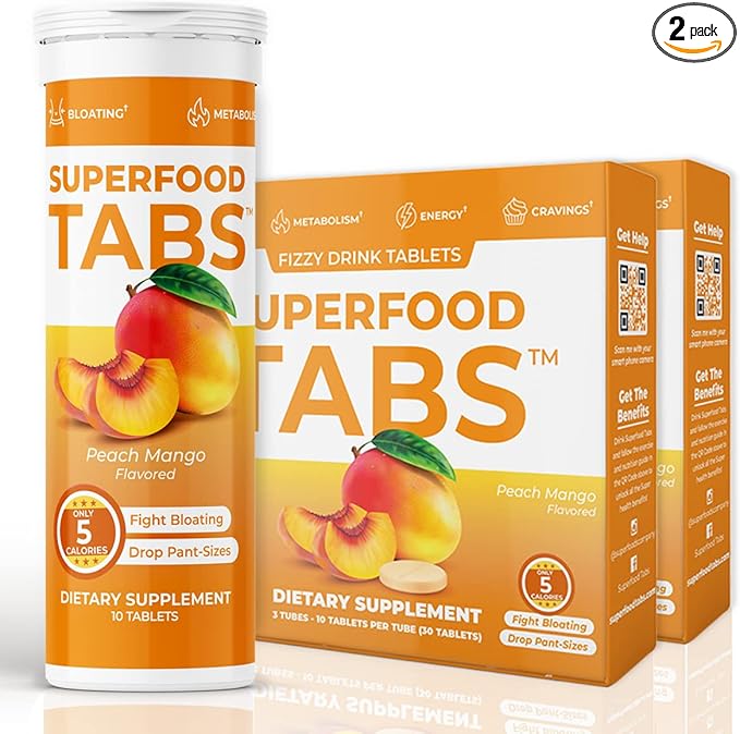 – Anti-Bloat Cleanse Drink with 15 Superfoods | Supports Digestion, Energy & Cravings | Vegan, Non-GMO | 60 Effervescent Tabs – Peach Mango Flavor