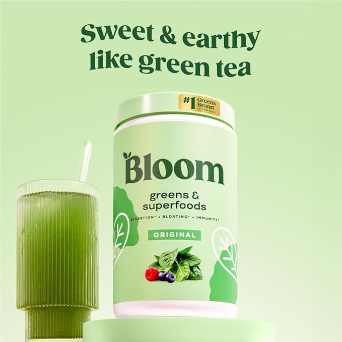 Bloom Nutrition Superfood Greens Powder, Digestive Enzymes with Probiotics and Prebiotics, Gut Health, Bloating Relief for Women, Chlorella, Green Juice Mix with Beet Root Powder, 60 SVG, Original