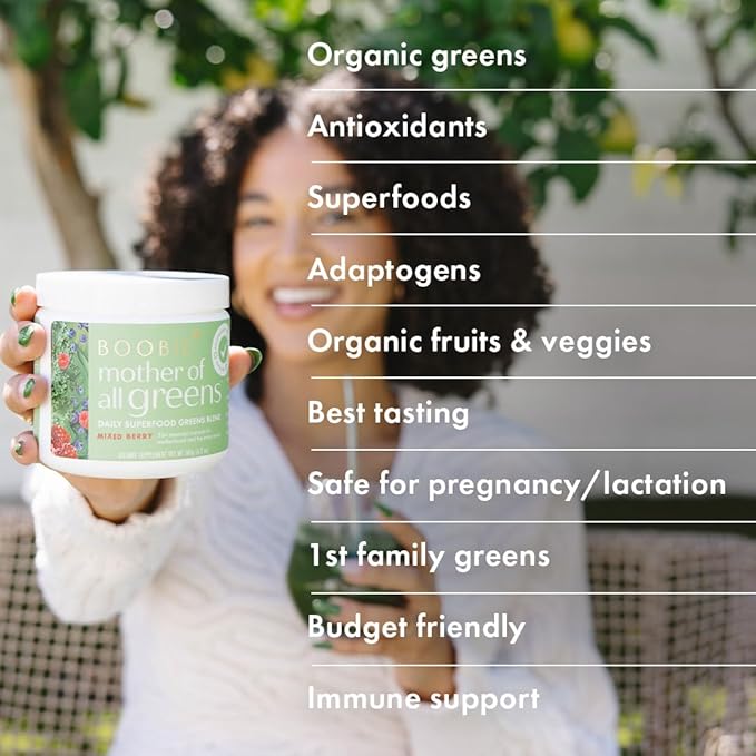 Boobie Mother of All Greens | Your New Family Ritual, Daily Super Greens Powder with 35+ Essential Nutrients for Moms & Families | Vegan, Gluten Free, & Sugar Free | Mixed Berry Flavor, 30 svgs