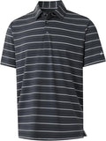 Rouen Mens Golf Shirt Moisture Wicking Dry Fit Performance Stripe Casual Collared Short Sleeve Golf Polo Shirts for Men