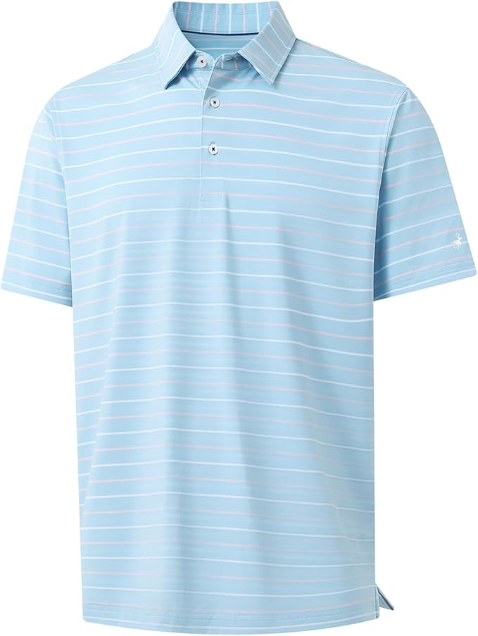 Rouen Mens Golf Shirt Moisture Wicking Dry Fit Performance Stripe Casual Collared Short Sleeve Golf Polo Shirts for Men