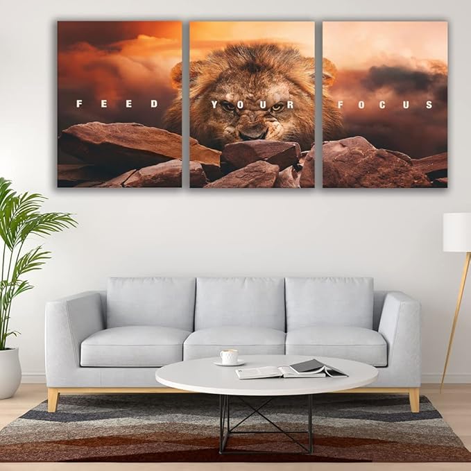 Motivational Wall Art Inspirational Wall Art 3 Pieces Canvas Poster Wall Painting Lion Artwork for Living Room Bedroom Home Decor Prints Pictures Office Wall Decor Framed Ready to Hang 36''Wx 16''H