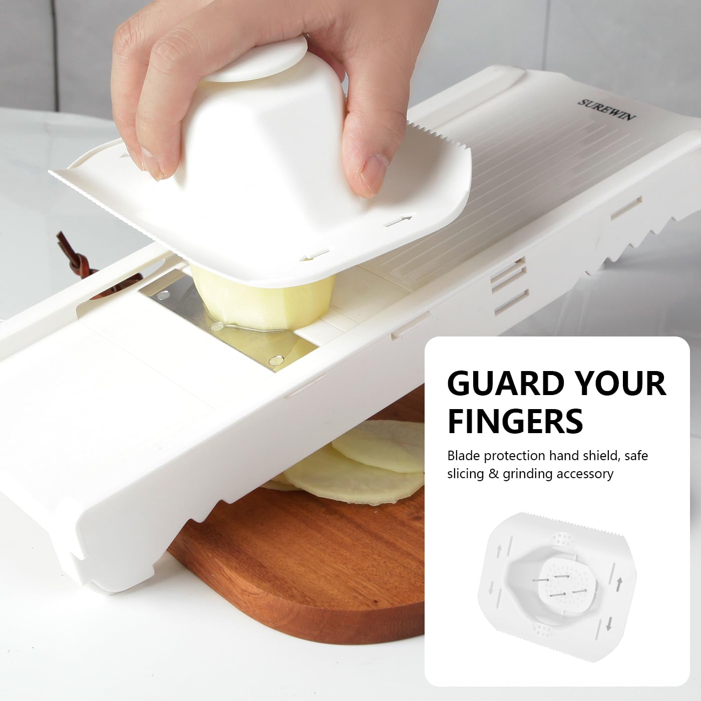 SUREWIN Mandoline Slicer Vegetable Chopper Fruit Cheese Grater 6 Blades White