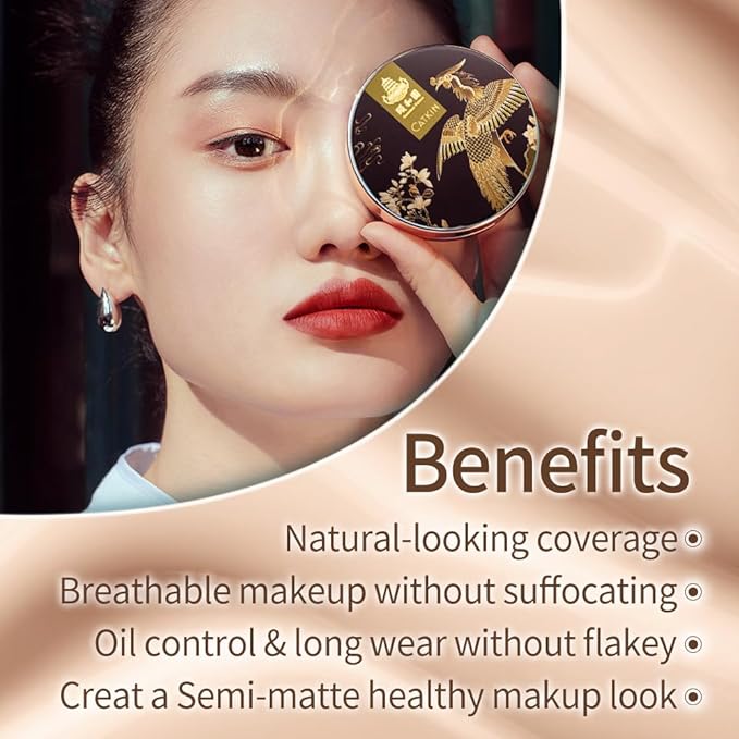 Catkin Phoenix Cushion Foundation Buildable Coverage Anti-Aging Serum Makeup, Sheer Satin Finish, Refill Included, Light Beige 0.46 Oz x 2, C02 IVORY