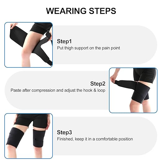 supregear Thigh Wraps Support, Adjustable Compression Neoprene Thigh Sleeve Hamstring Quad Wrap Upper Leg Brace for Women Men Pulled Groin Muscle, Quadriceps, Black + Purple, M