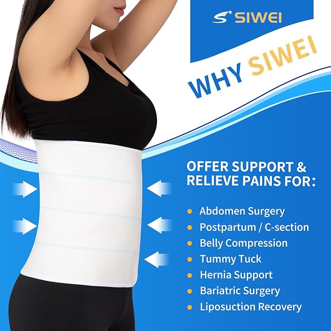 S Abdominal Binder Post Surgery for Men and Women, 12" High Postpartum Tummy Tuck Belt Provides Bariatric Stomach Compression, High Elasticity, Breathable - (45" - 60") 4 PANEL White