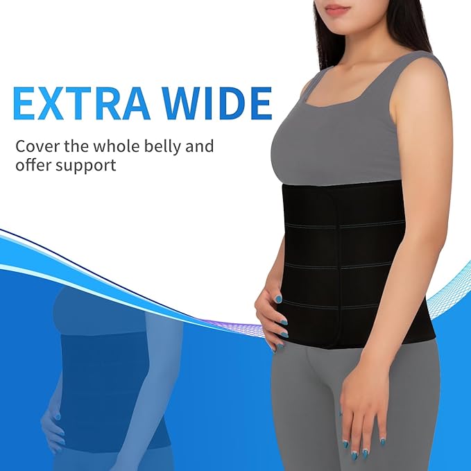 S Abdominal Binder Post Surgery for Men and Women, 12" High Postpartum Tummy Tuck Belt Provides Bariatric Stomach Compression, High Elasticity, Breathable - (60" - 75") 4 PANEL Black