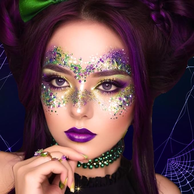 Mysense Gold Body Glitter Stick,Mardi Gras Accessories,Sparkling Face Hair Glitter,Mermaid Sequins Chunky Glitter Face Paint,Singer Concert Outfit Festival Rave Accessories for Women and Kids