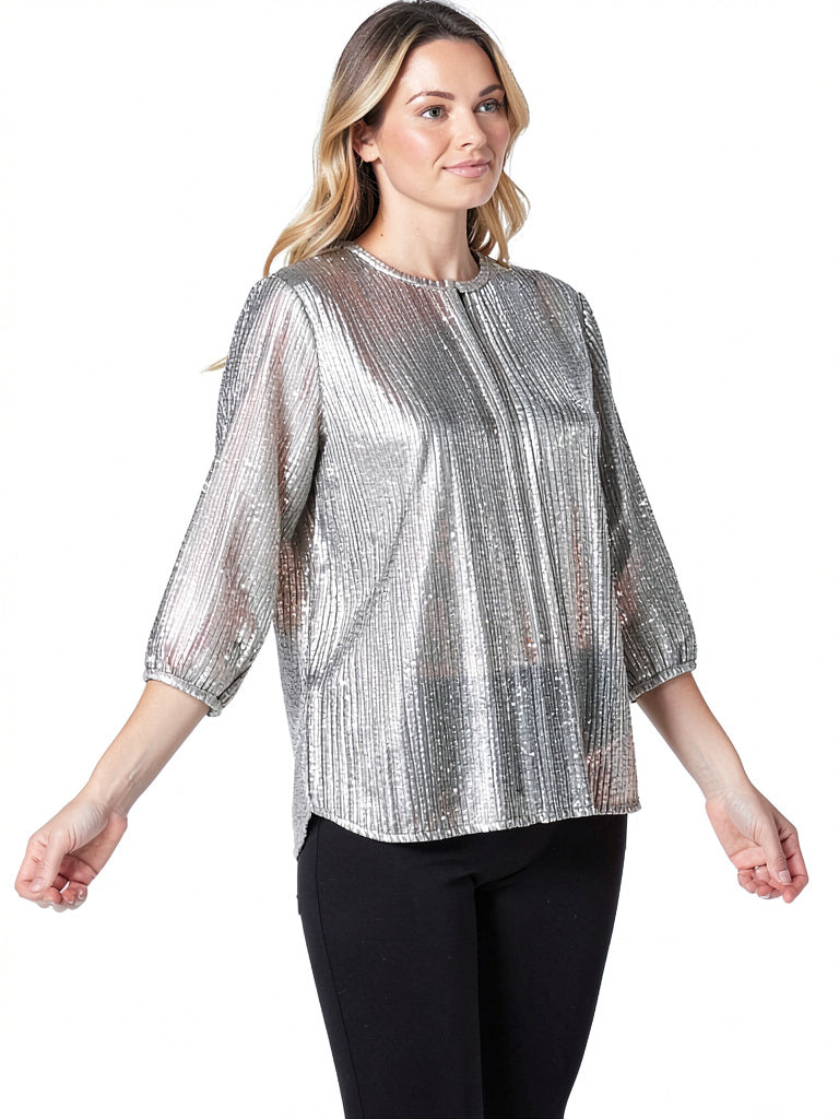 Jm Collection Women's Metallic Pleated Top, Size XXLarge