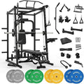 Mikolo All-in-One Smith Machine Home Gym with 230lbs Weight Plates, Power Cage with Cable Crossover, LAT Pulldown, Squat Rack & Adjustable Weight Bench