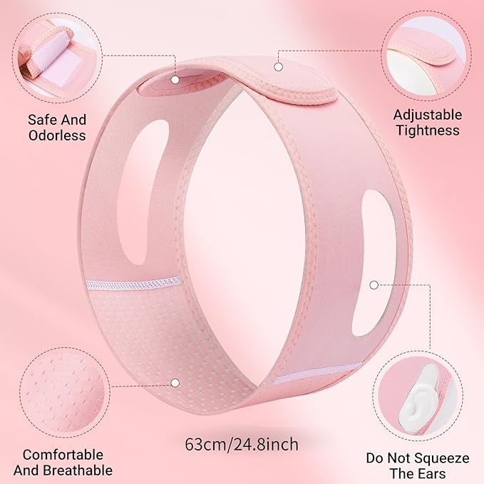 Reusable V Line Lifting Mask with Chin Strap for Sleeping,Face Lift Prevent Sagging, Jaw Exerciser,Pink,M