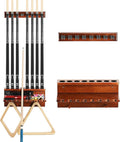 Wall Mount Pool Stick Holder - Billiards Pool Cue Rack Hardwood Pool Cue Set Holder for 8 Cues Sticks Storage Pool Table Accessories Equipment Organizer