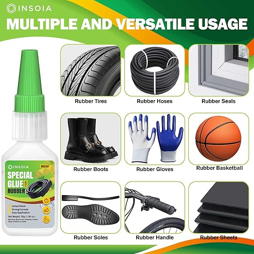 Super Rubber Glue, 30g Heavy Duty Rubber Adhesive for RC Tires, Shoe Soles, Belts, Hoses, Car Seals, Mats, Motorcycle Grips & DIY Repairs ??Quick-Dry, Waterproof, Heat-Resistant CA Glue
