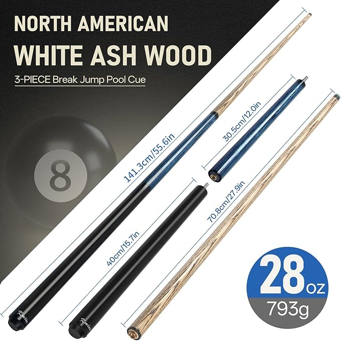 Kmise Break Jump Cue Stick - 21oz 23oz 25oz 28oz Pool Stick for Explosive Breaks and Effortless Jumps, Heavy Hitter Jump&Break Pool Cue with 14mm Pro Breaking Tip, Includes Pool Chalk and Glove