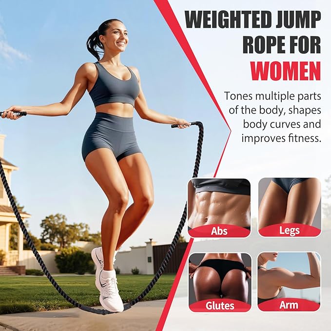 Jump Rope, Weighted Jump Rope for Women, Heavy Jump Ropes for Fitness, Home Gym Exercise Equipment, Adult Skipping Rope for Improve Strength, Weight Loss, Boxing Training,Total Body Workout Equipment